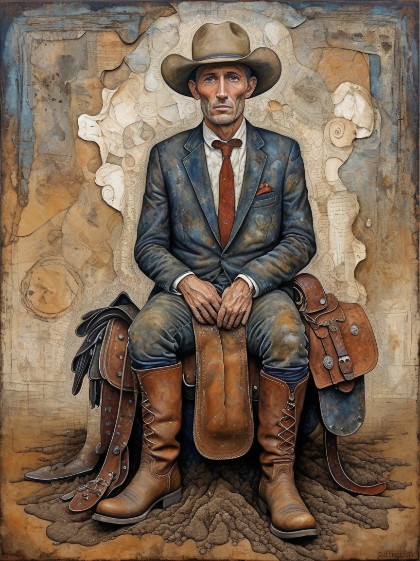 Rugged Man on Saddle in Vintage Artistic Style