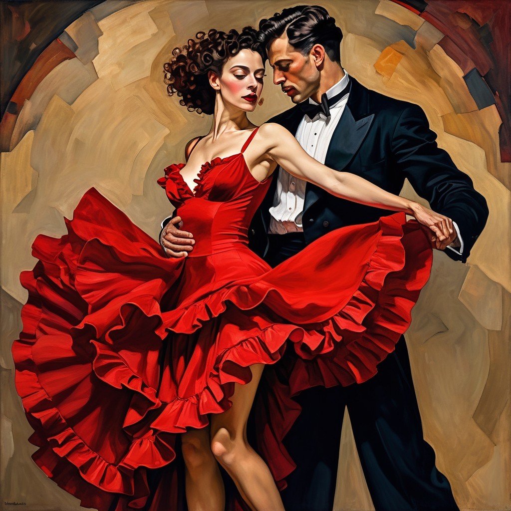Couple Dancing Tango in Bold Colors and Dramatic Style