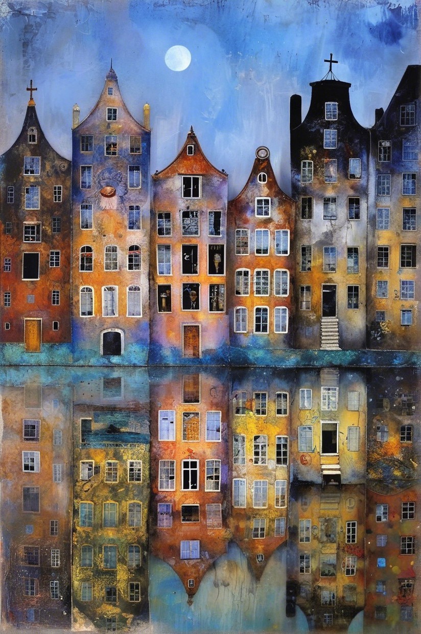 Colorful Historic Buildings Along a Tranquil Waterway