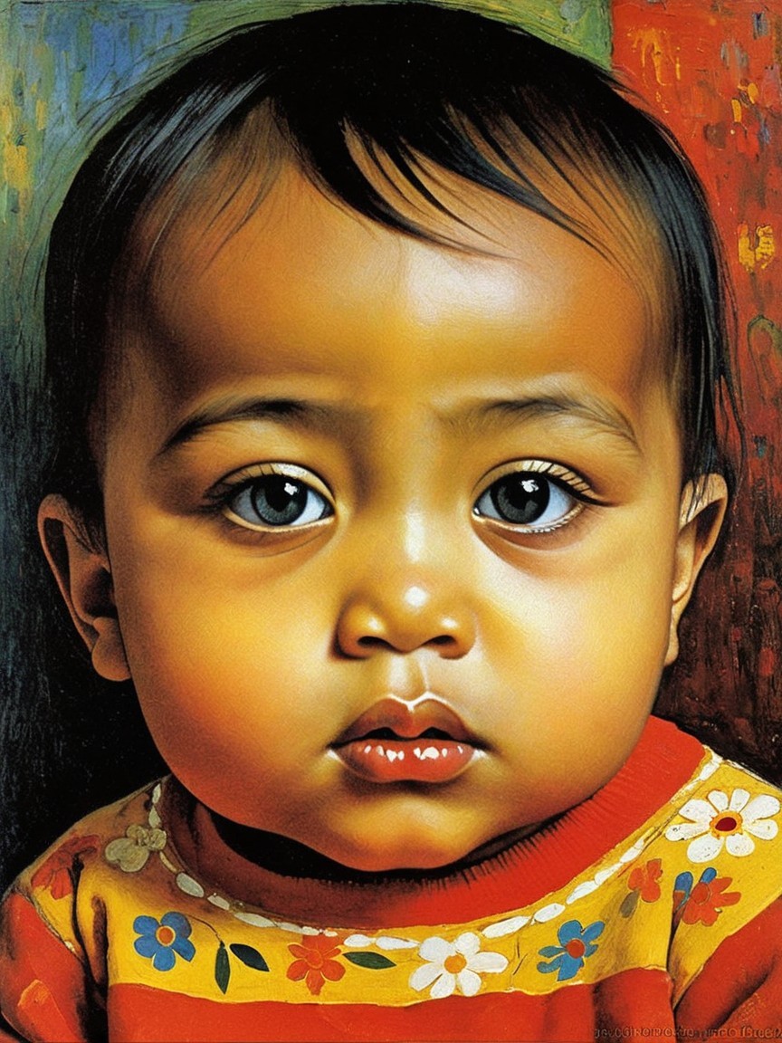 Portrait of a Baby with Blue Eyes and Floral Sweater