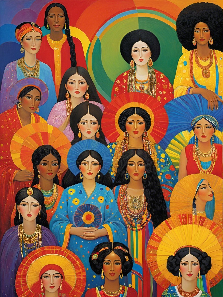 Vibrant Portrayal of Diverse Women in Traditional Attire