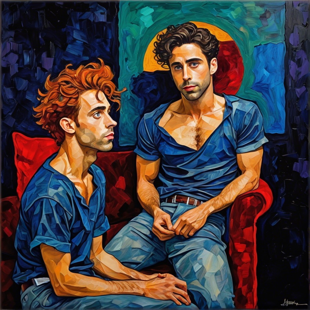 Young Men in Abstract Setting with Colorful Background