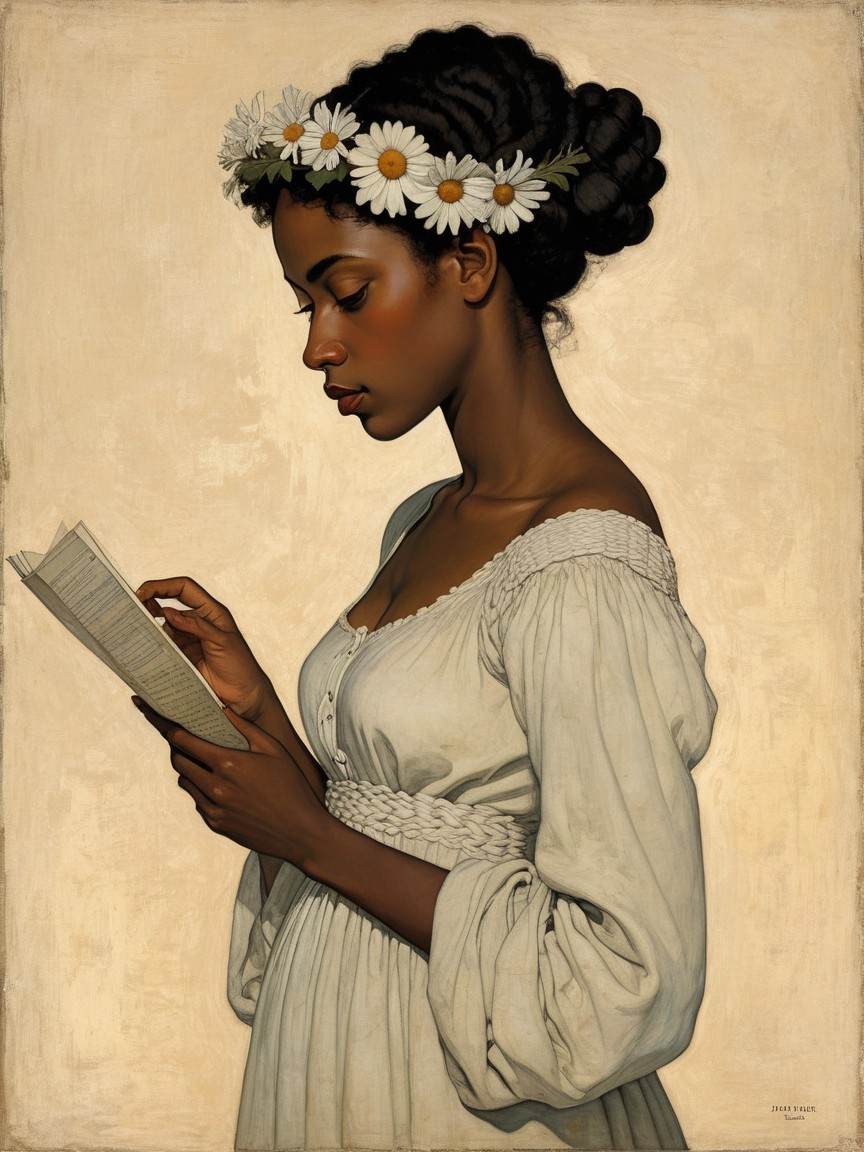 Oil Painting of a Young Woman Reading a Book