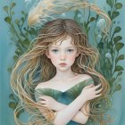 Ethereal figure with white hair in dark background