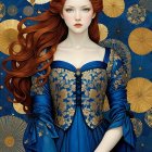 Elegant Woman in Blue Gown Surrounded by Flowers