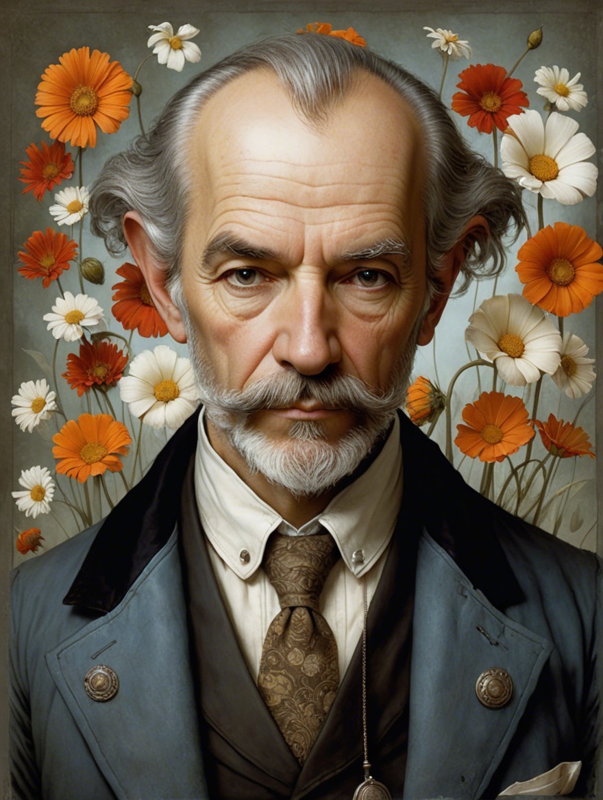 Gentleman in Blue Suit Surrounded by Colorful Flowers