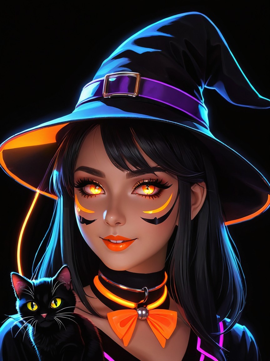 Mystic witch with orange eyes and playful face paint