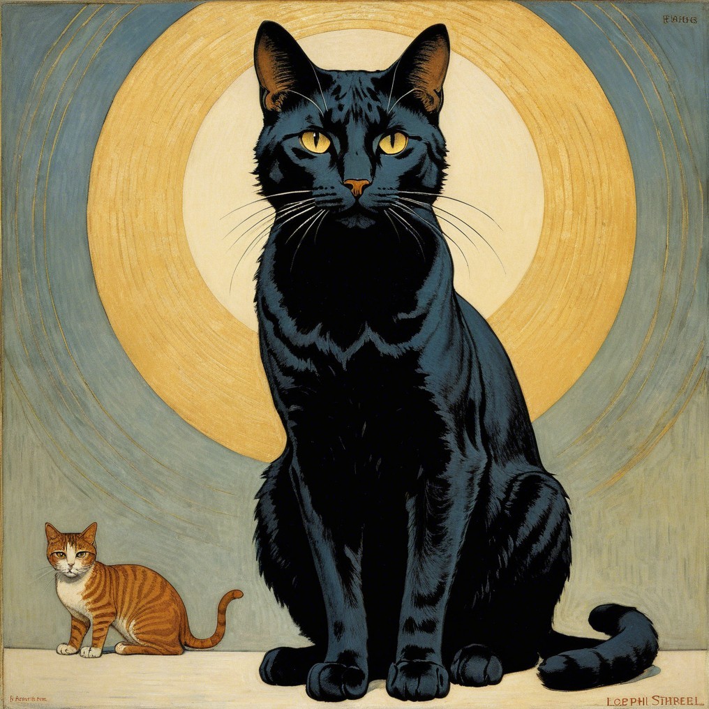 Black Cat and Orange Tabby in Vintage Artwork