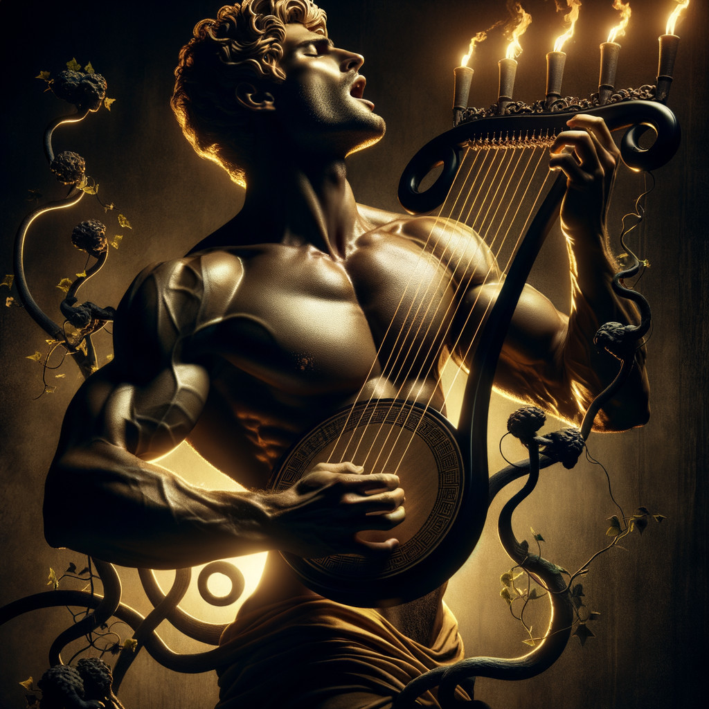 Muscular Golden Man Playing Lyre with Candle Handle
