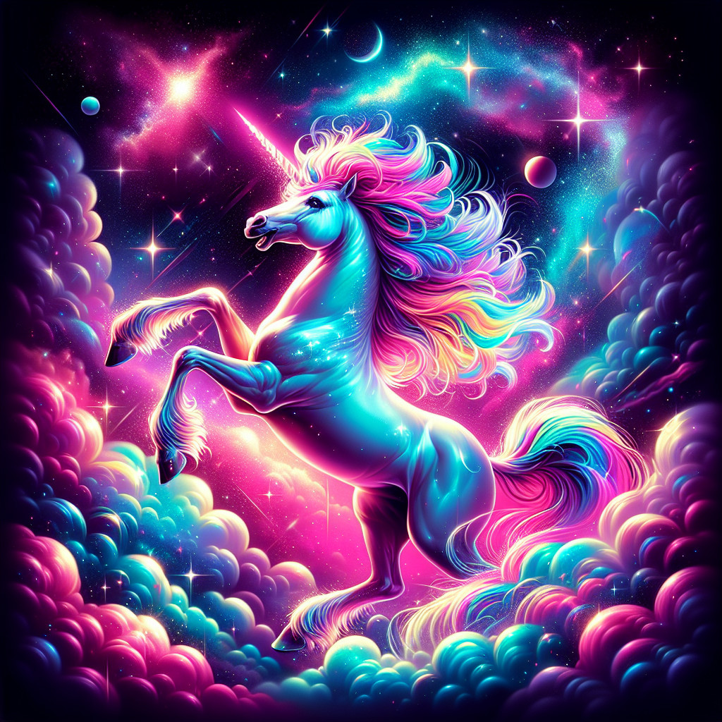 Majestic Unicorn in Cosmic Dreamy Landscape
