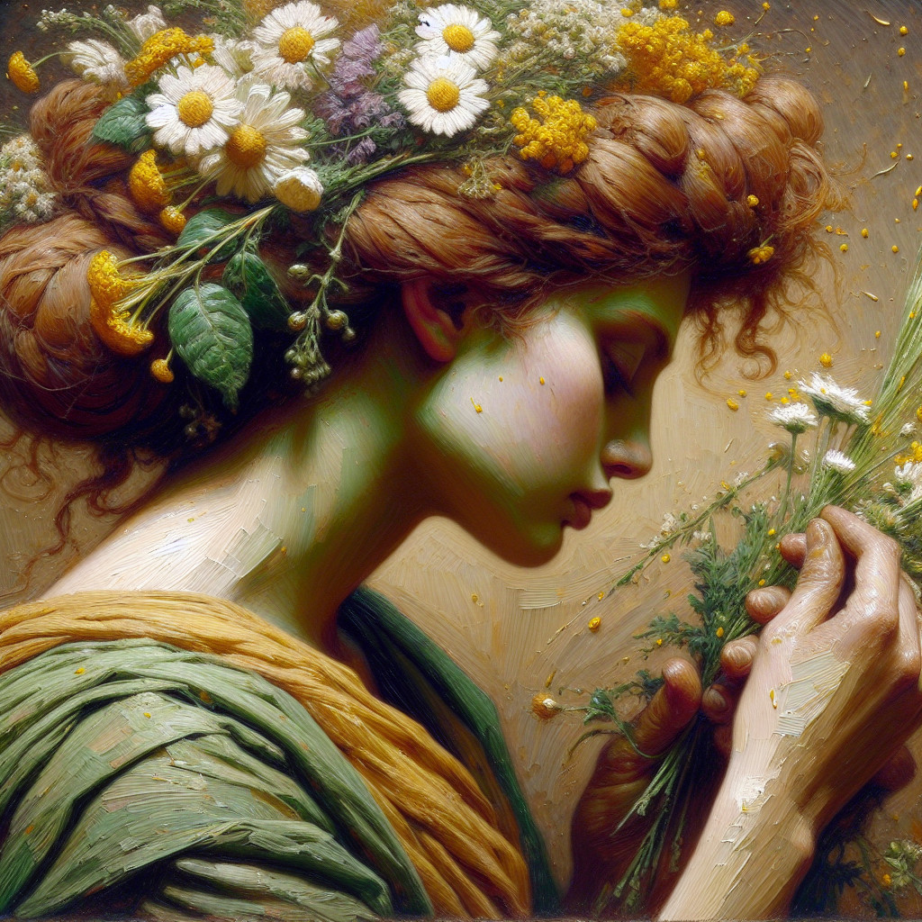 Woman with Flower Crown and Flowing Garment