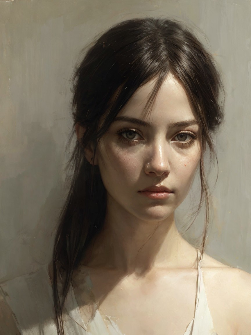 Young woman with long dark hair and expressive eyes
