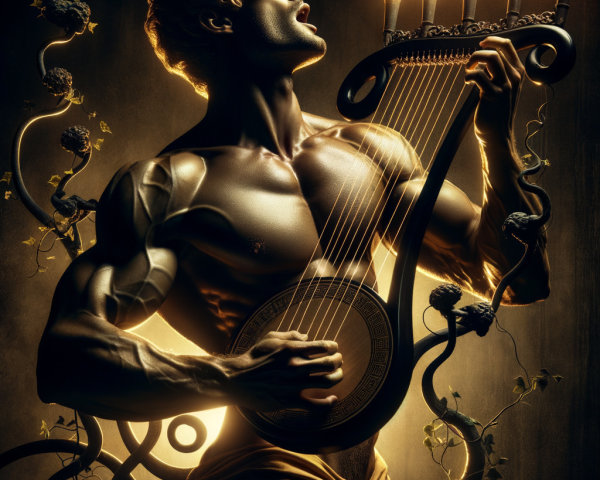 Muscular Golden Man Playing Lyre with Candle Handle