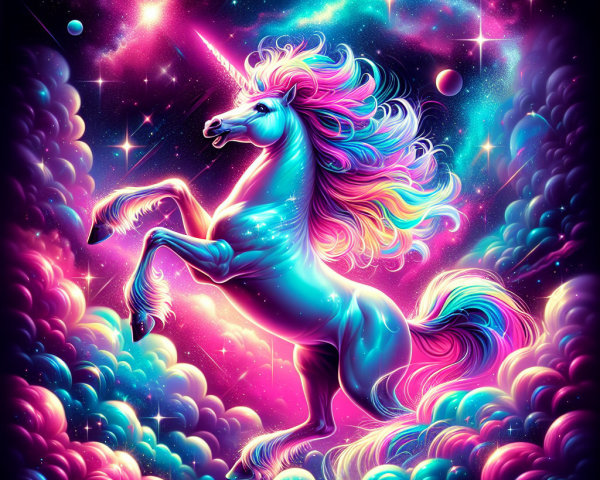 Majestic Unicorn in Cosmic Dreamy Landscape