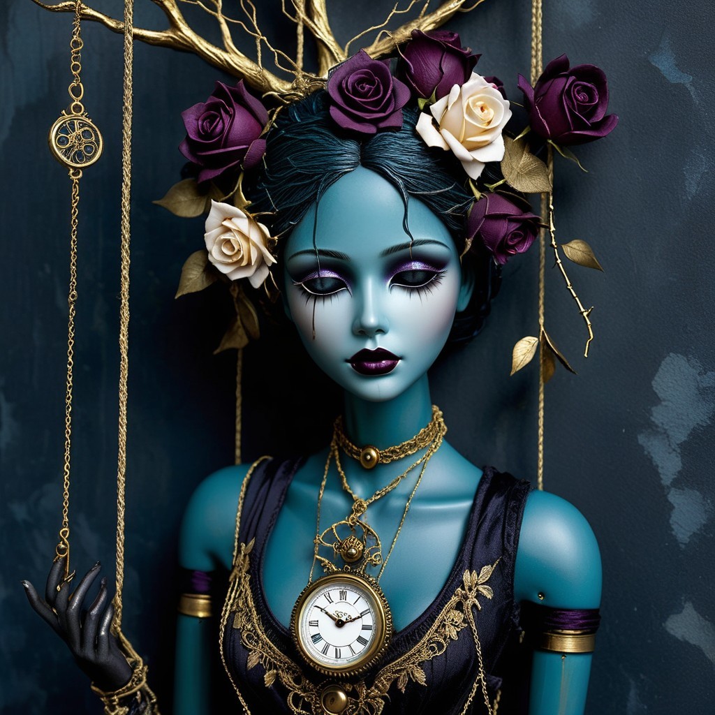 Turquoise Doll with Rose Crown and Intricate Jewelry