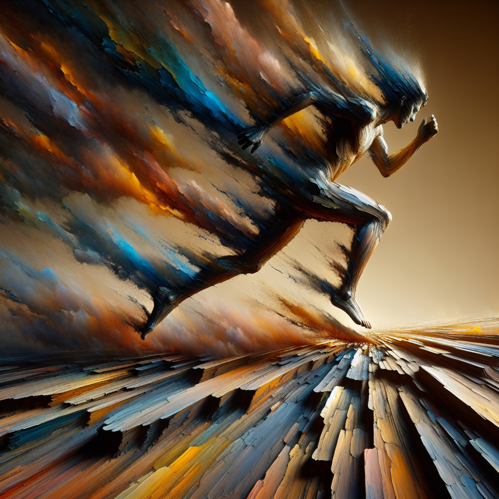 Dynamic Figure in Motion with Vibrant Color Trails
