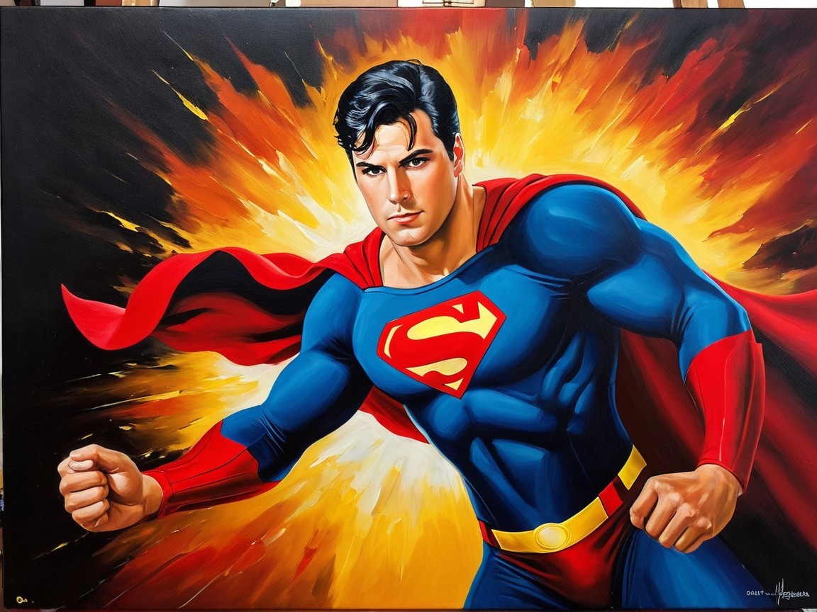 Dynamic Superhero in Blue and Red Costume with Emblem