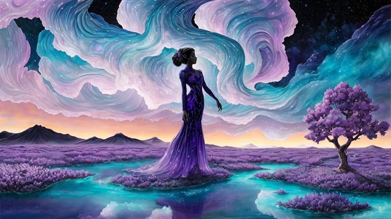 Silhouette of a Woman in a Dreamlike Landscape