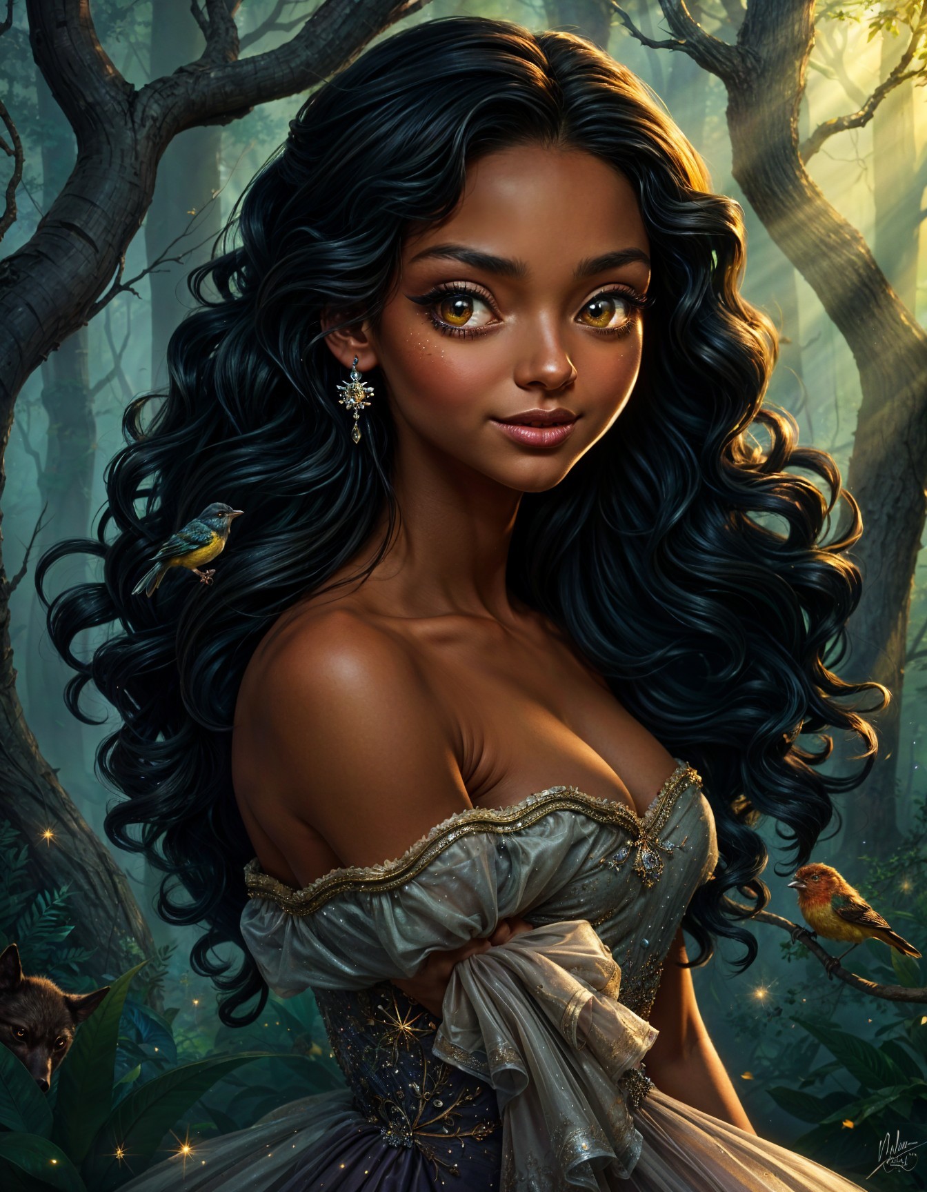 Ethereal Young Woman in Mystical Forest Setting