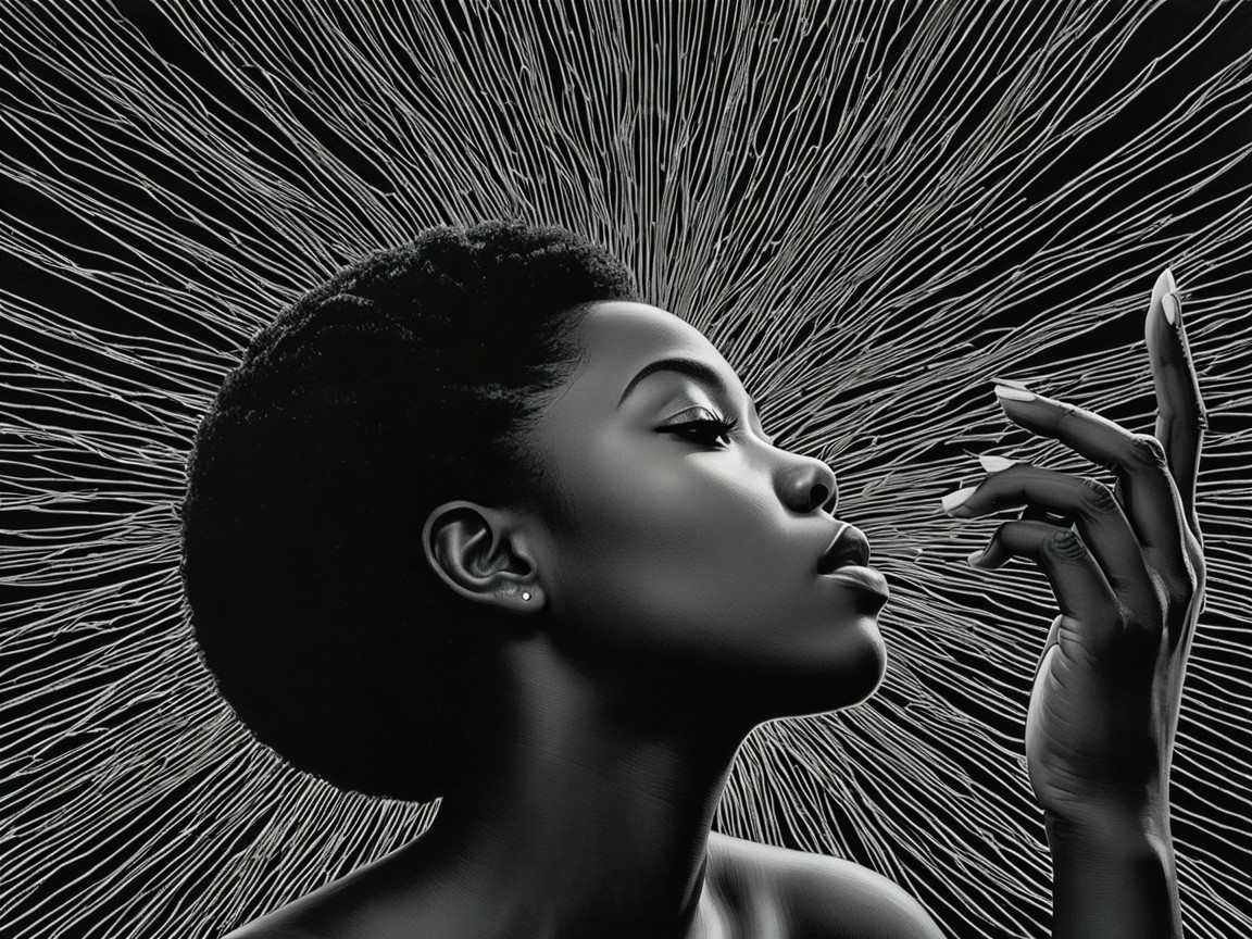 Monochrome Portrait of a Woman with Intricate Lines