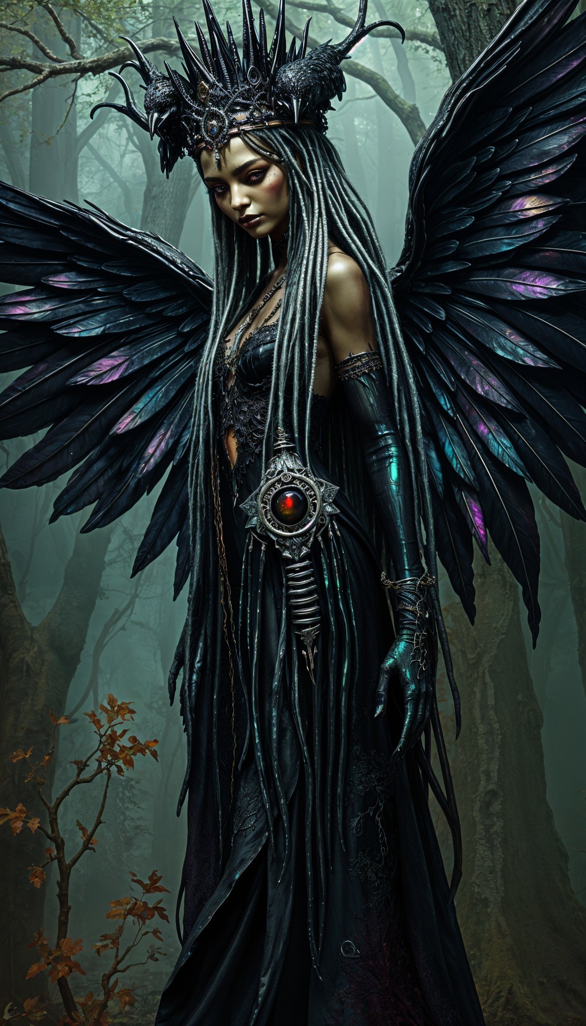 Mysterious Figure in Dark Enchanted Forest Setting