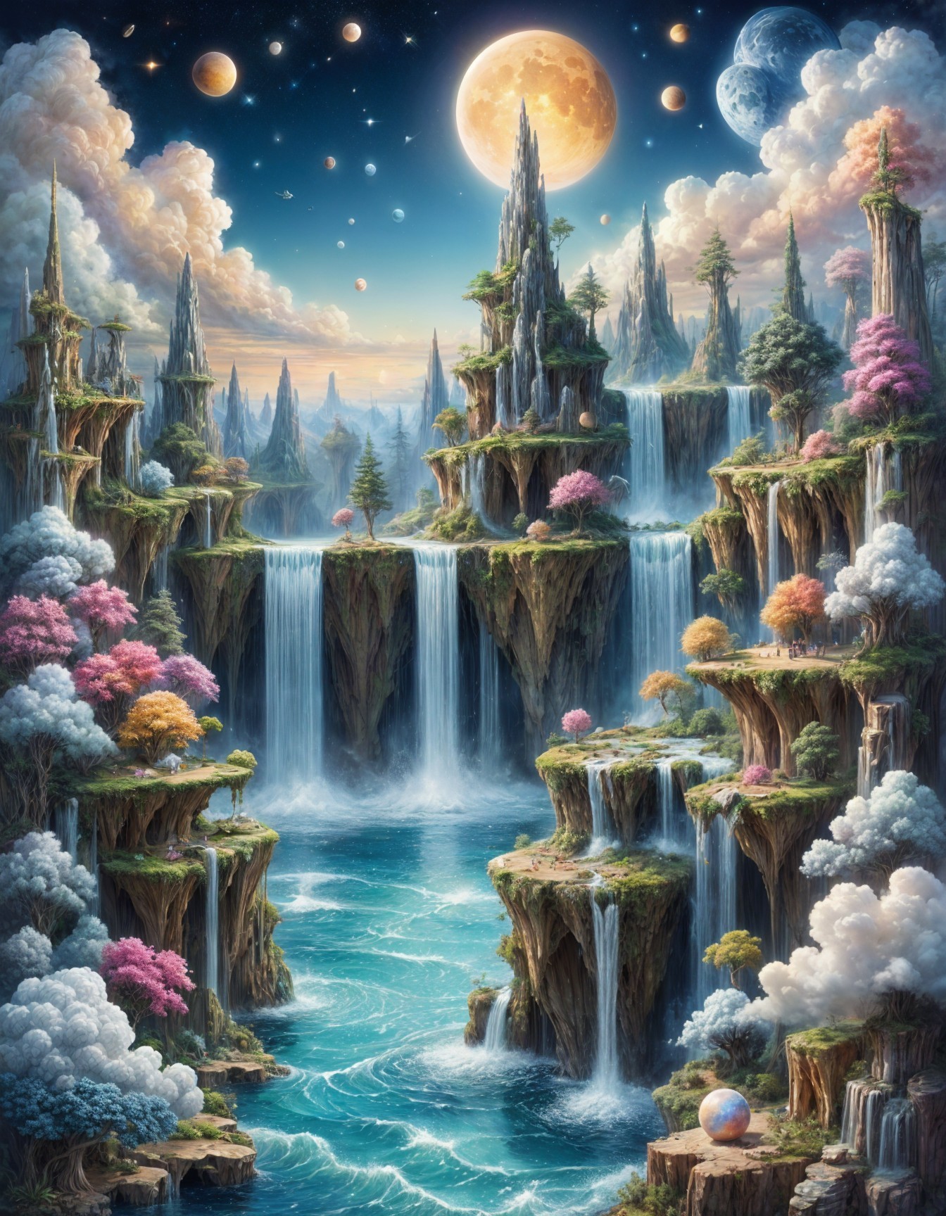 Majestic Waterfalls in a Fantasy Landscape Scene