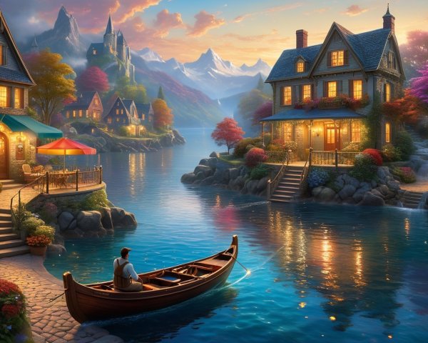 Serene Lakeside Sunset with Fishing and Scenic Views