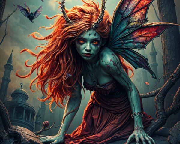 Fierce Fairy in Mystical Moonlit Forest Setting