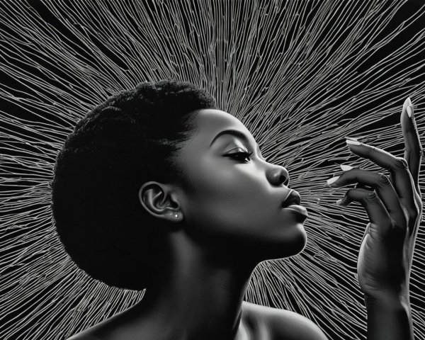 Monochrome Portrait of a Woman with Intricate Lines