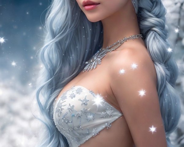 Character with Icy Blue Hair in Winter Wonderland