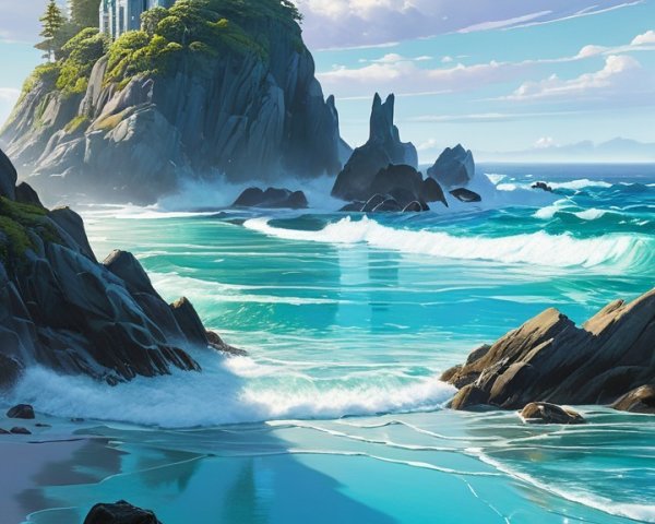 Majestic Castle on Rocky Island in Fantasy Landscape
