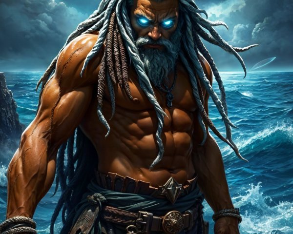 Muscular Figure on Cliffs Overlooking Stormy Ocean