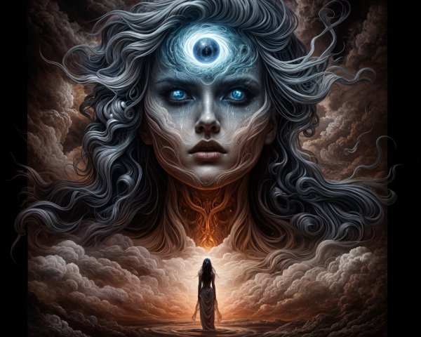 Mystical Woman with Ethereal Hair and Glowing Eyes