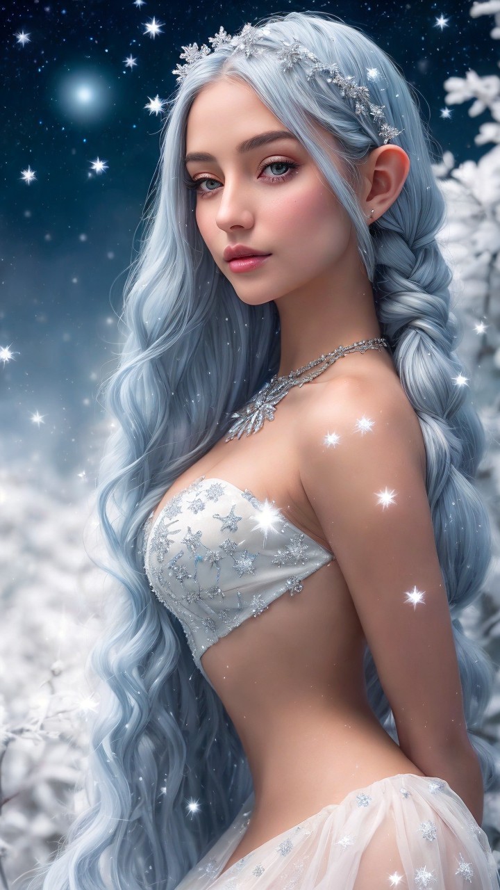 Character with Icy Blue Hair in Winter Wonderland