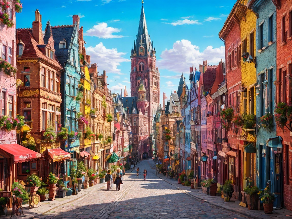 Picturesque Cobblestone Street with Colorful Buildings