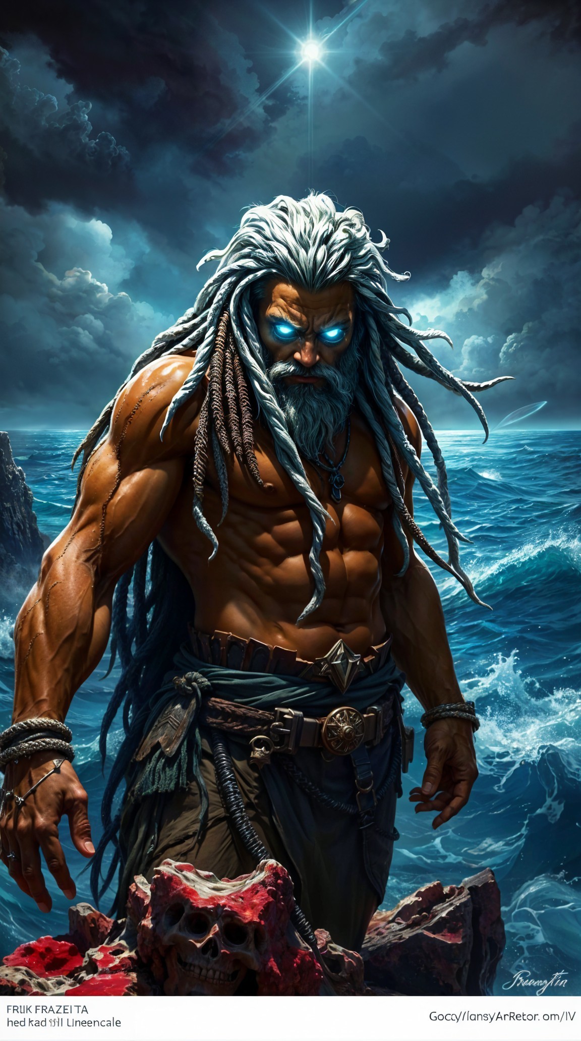 Muscular Figure on Cliffs Overlooking Stormy Ocean