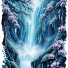 Serene Icy Landscape with Waterfall and Castle