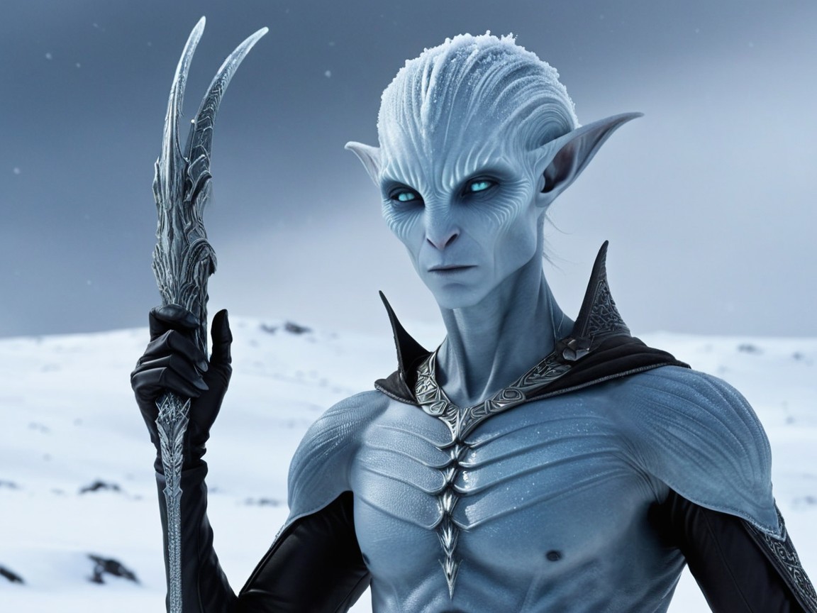 Mystical Character in Snowy Landscape with Staff