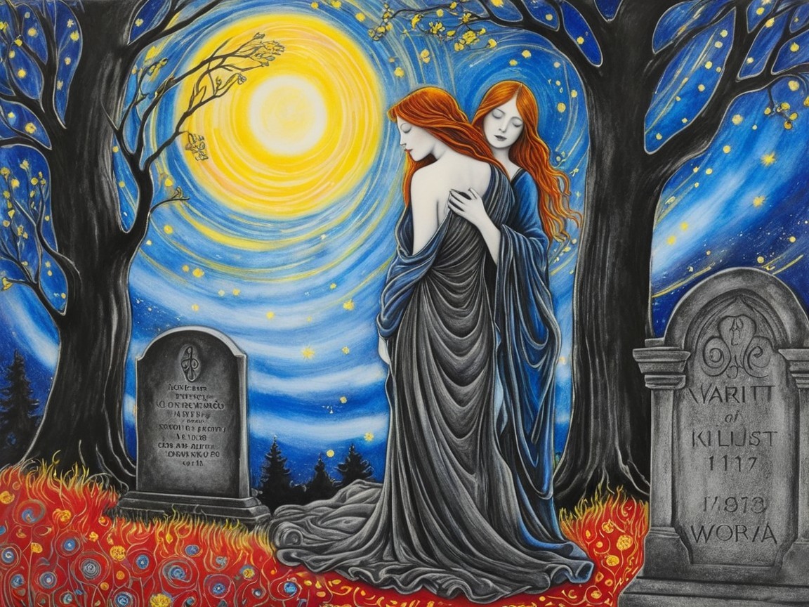 Ethereal Figures in Vibrant Night Sky Artwork