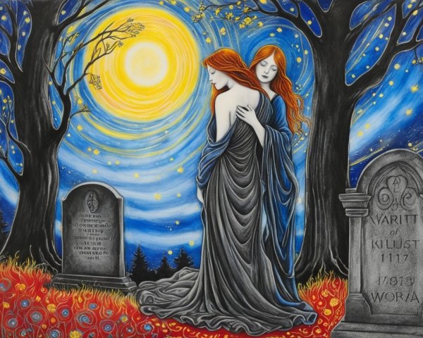 Ethereal Figures in Vibrant Night Sky Artwork