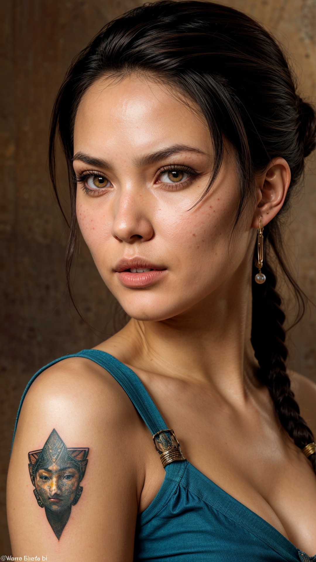 Young woman with brown eyes and braided dark hair