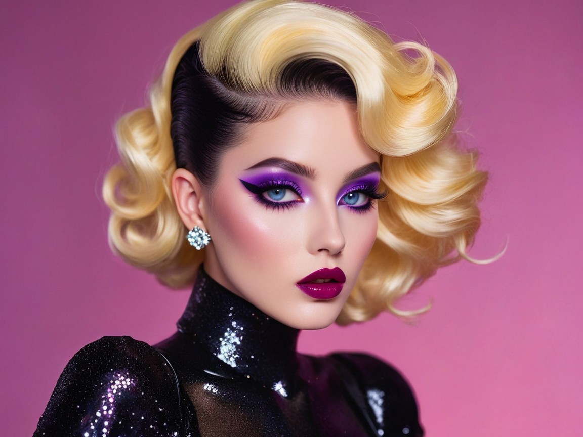 Glamorous Model with Bold Makeup and Vintage Curls
