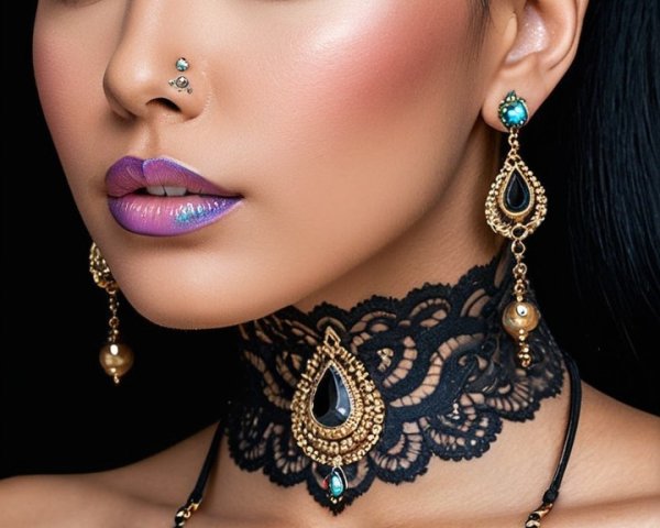 Portrait of a woman with bold makeup and tattoos