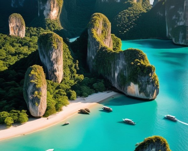 Aerial View of a Tropical Paradise with Cliffs and Beaches