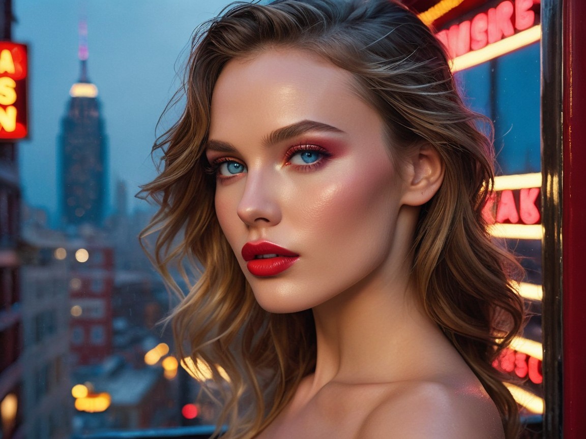 Portrait of a Young Woman with City Lights Background