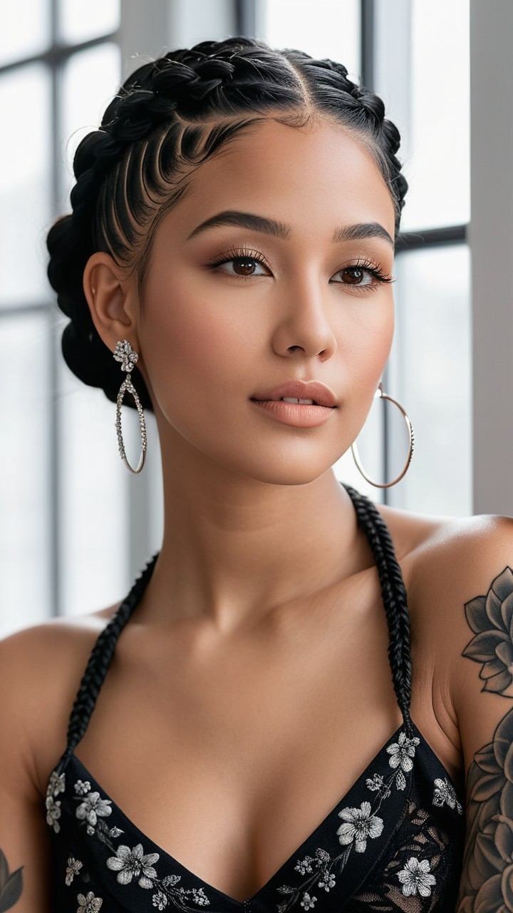 Close-Up Portrait of a Young Woman with Braided Hair