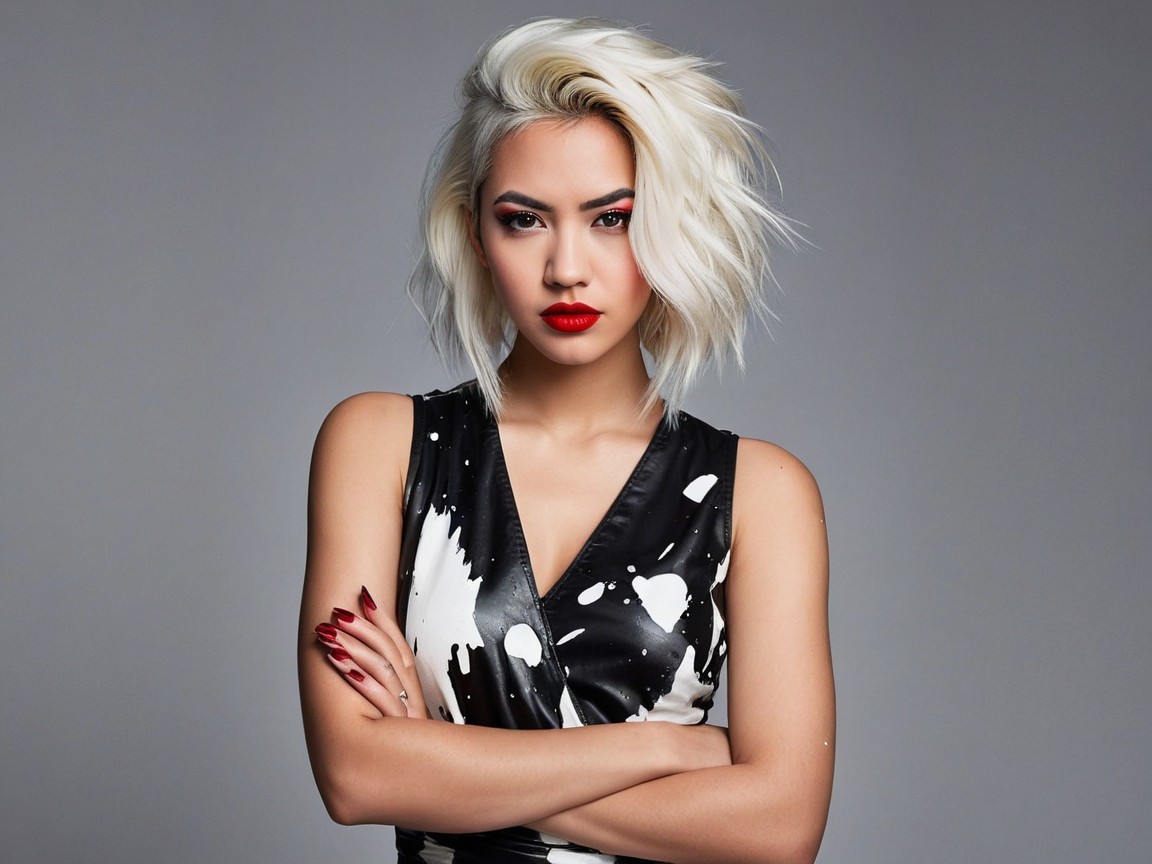 Stylish Individual with Platinum Blonde Hair and Chic Outfit