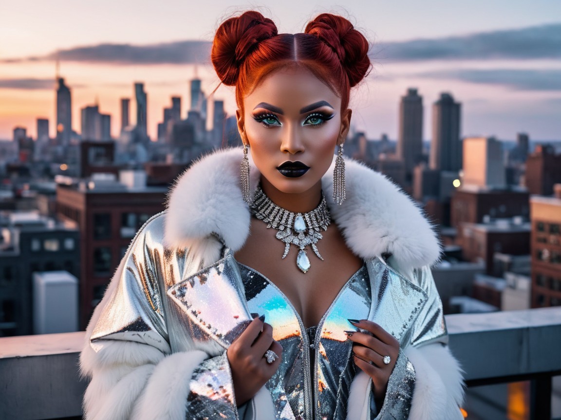 Fashion Statement Against City Skyline at Sunset