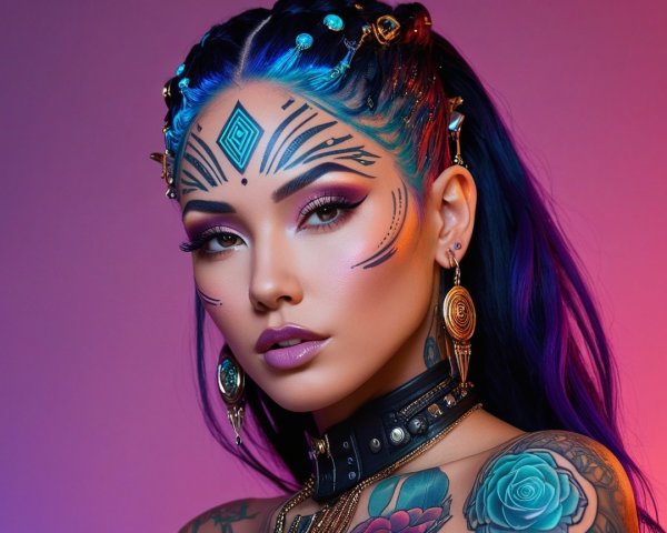Vibrant Woman with Colorful Hair and Bold Makeup
