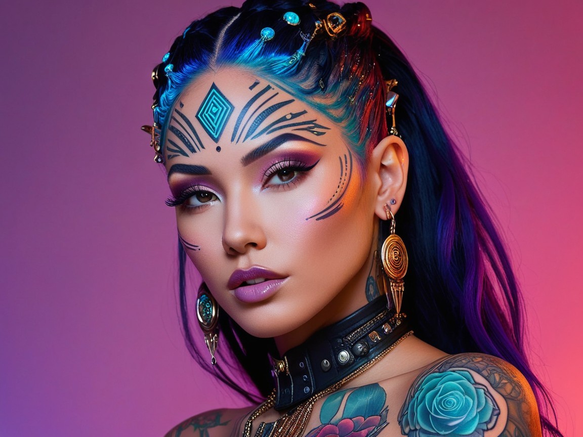 Vibrant Woman with Colorful Hair and Bold Makeup